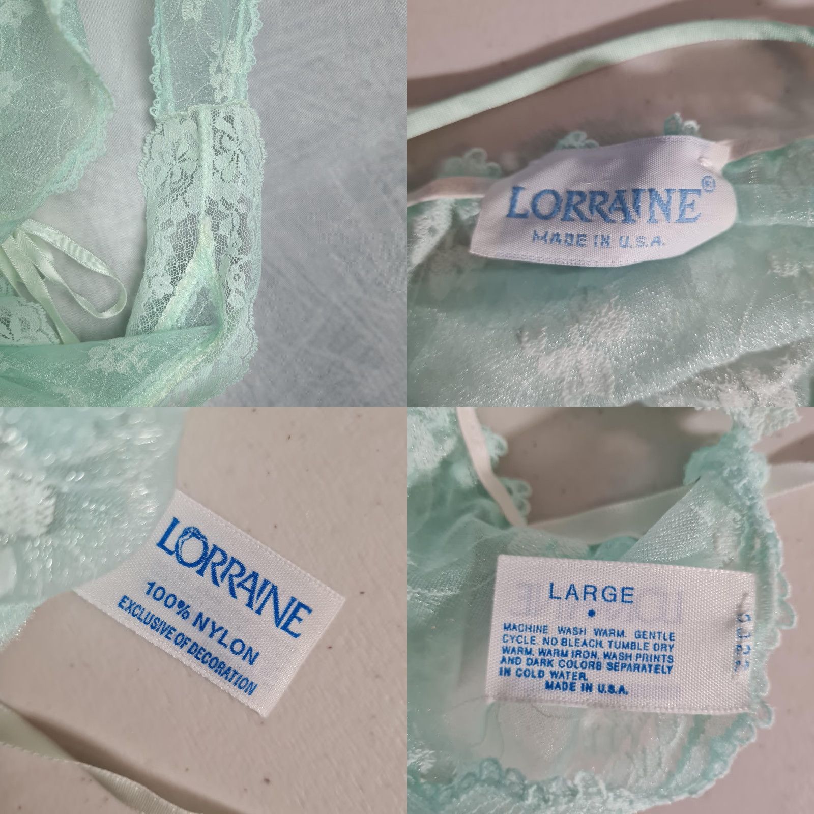 Vintage VINTAGE Lorraine Teddy Womens L Large Mint Green Lace Sheer Nylon 90s One Piece Bodysuit Size ONE SIZE - 11 Thumbnail