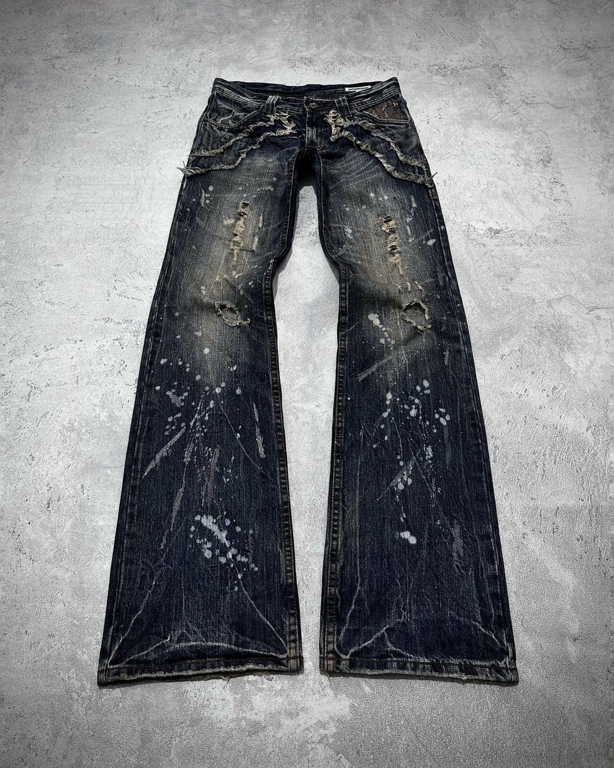 Semantic Design Python Detailed Splatter Bootcut Flare Jeans