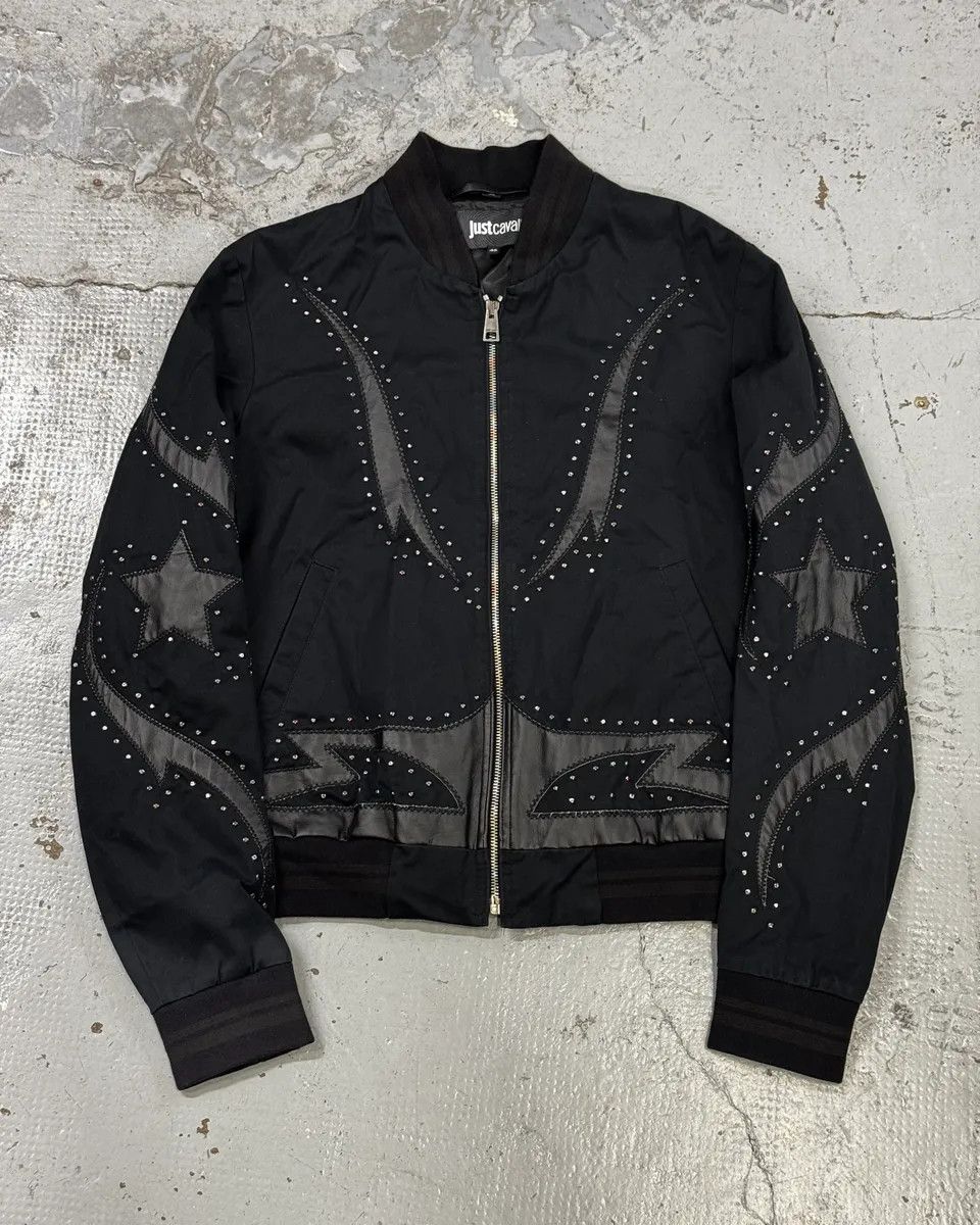 Just Cavalli 2010s Cavalli Black Studded Star Bomber Jacket Size US M / EU 48-50 / 2 - 1 Thumbnail
