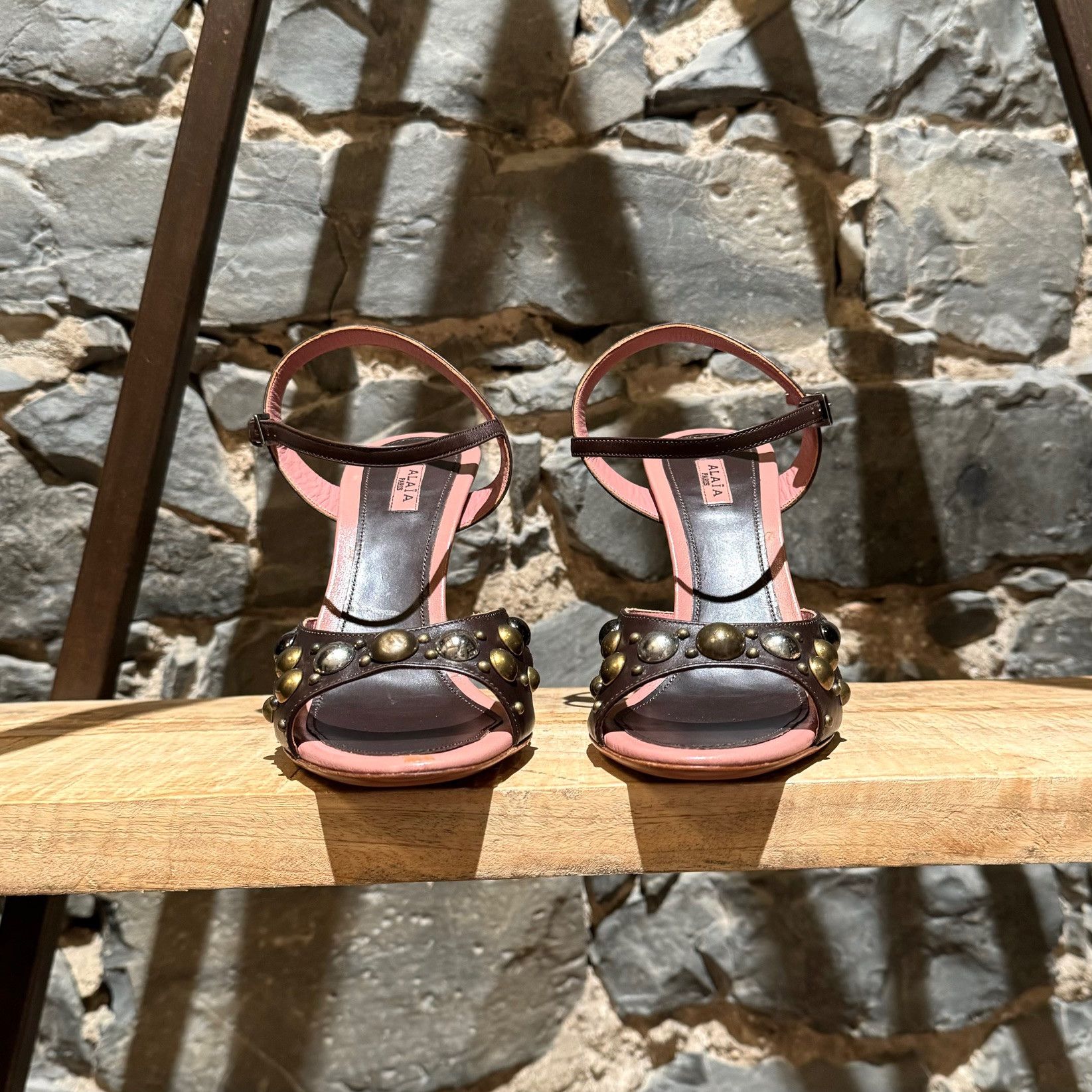 Alaia Alaïa Brown Studded Embellished Heeled Sandals Size US 9 / IT 39 - 2 Thumbnail