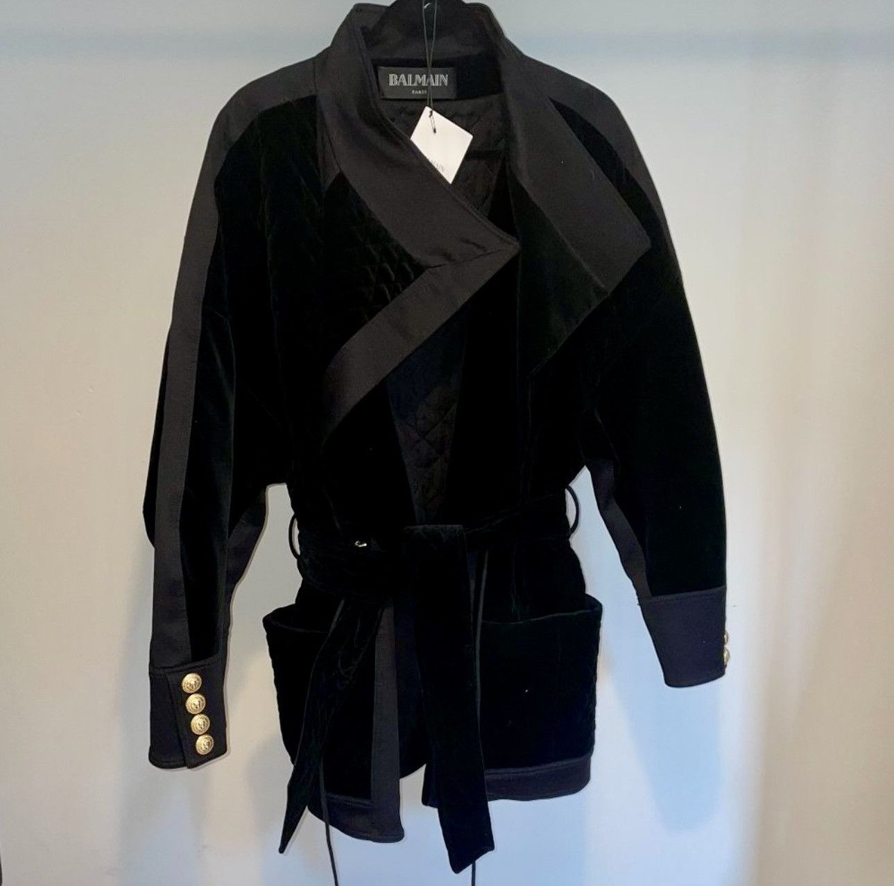 Balmain BALMAIN Black Velvet Wrap Coat Quilted Size XL / US 12-14 / IT 48-50 - 1 Thumbnail