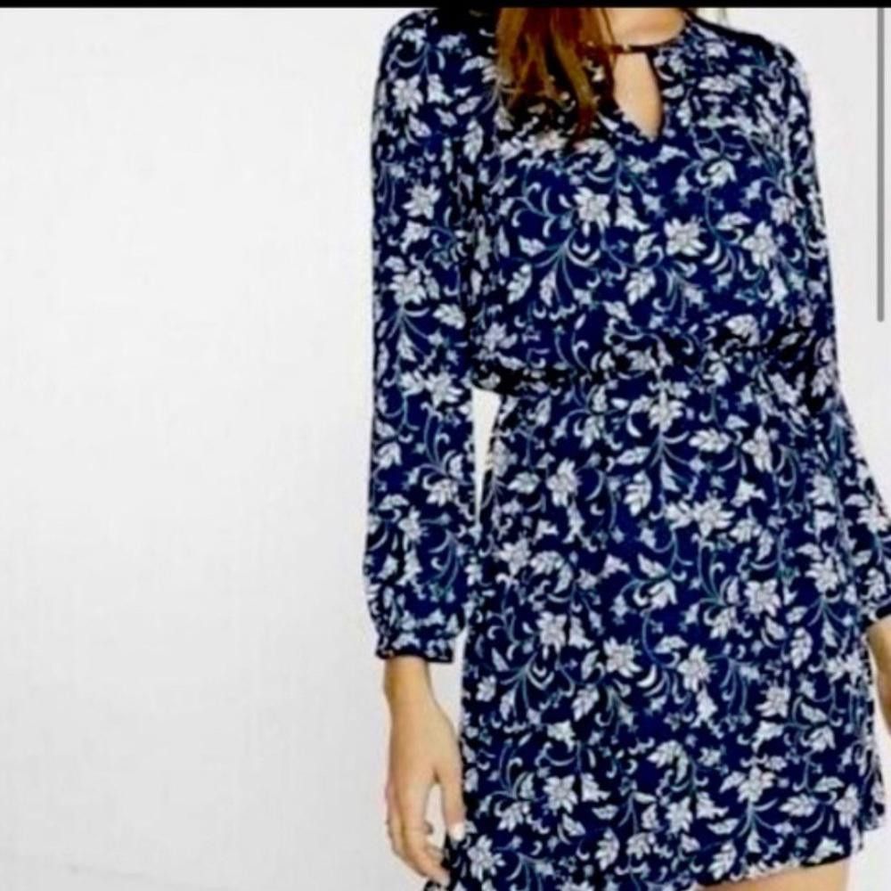 Express Express l Navy Floral Long Sleeve Mini Dress Small Size S / US 4 / IT 40 - 10 Thumbnail