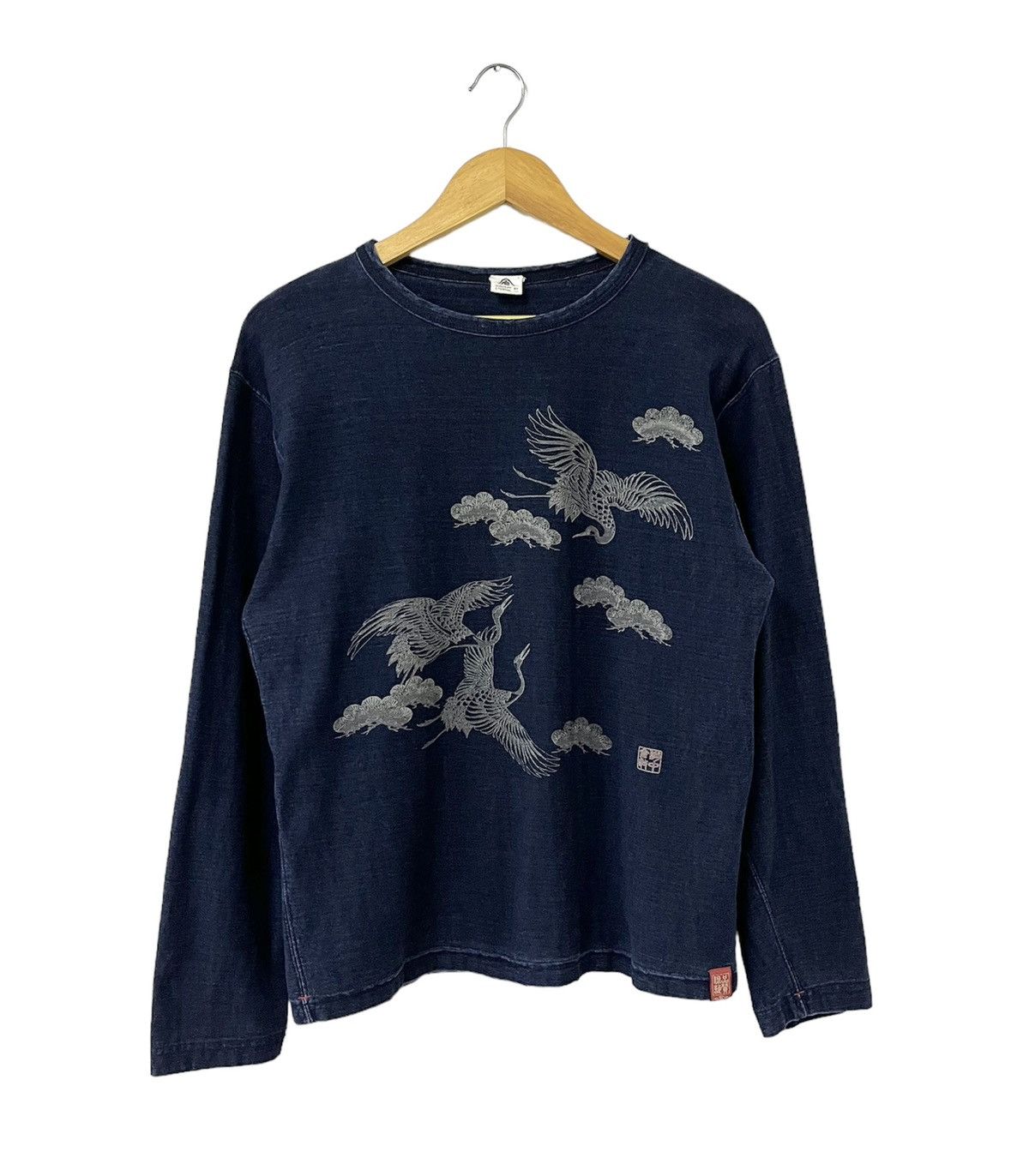 image of Eternal Concept Sukajan Motif Japan Blue Longsleeve Tshirt, Men's (Size Medium)