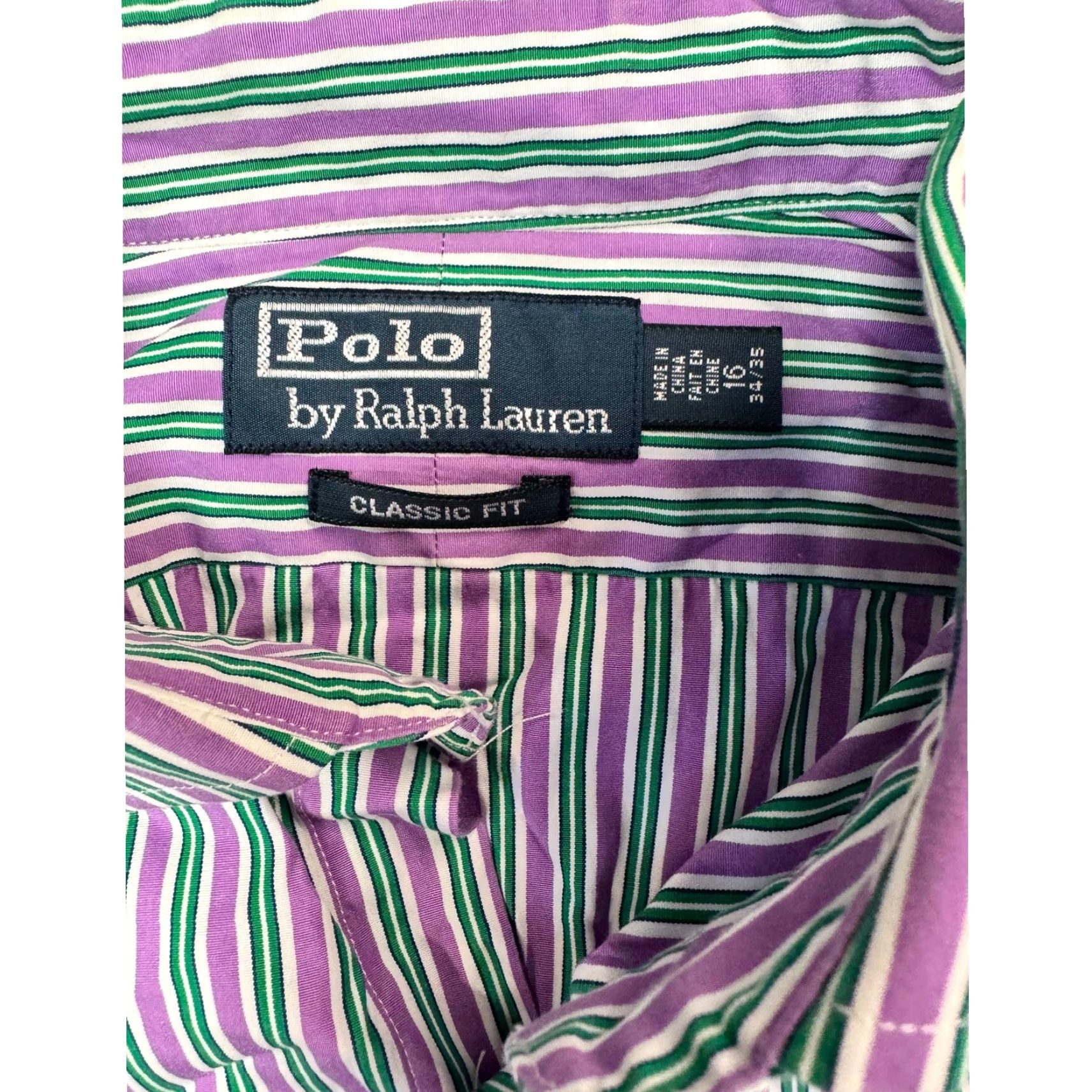 Polo Ralph Lauren VINTAGE Polo Ralph Lauren Classic Fit Pinstripe Button Down Dress Shirt Purple Green 16 34/35 Shirt Mens Adult L Purple Green Size 42R - 4 Thumbnail