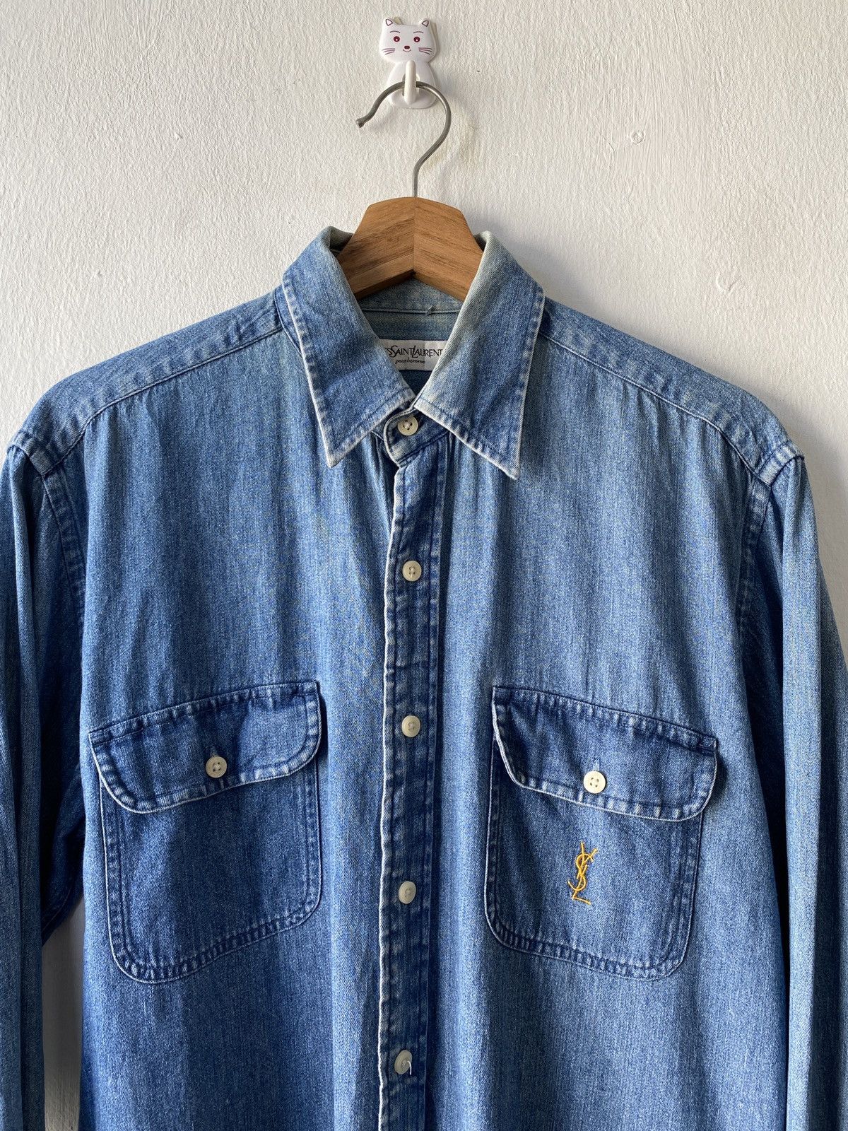 Vintage 1990s - YvesSaintLaurent Pour Homme Button Up Jeans Shirt Size US M / EU 48-50 / 2 - 5 Thumbnail