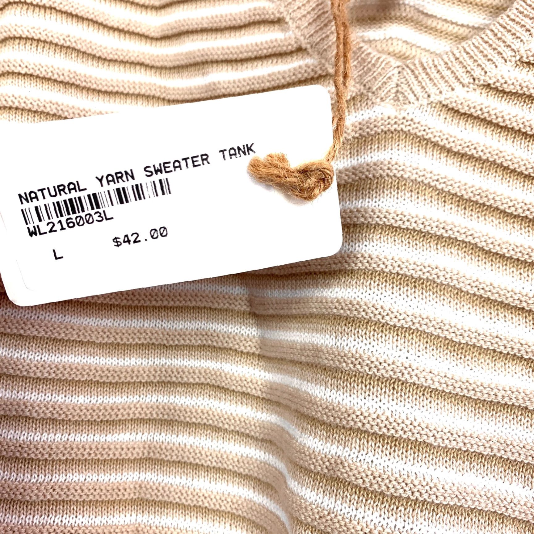 Vintage Wishlist Tan White Striped Ribbed V-Neck Sleeveless Shirt Tank Top Beige Large Women Cotton Tank Size L / US 10 / IT 46 - 6 Thumbnail