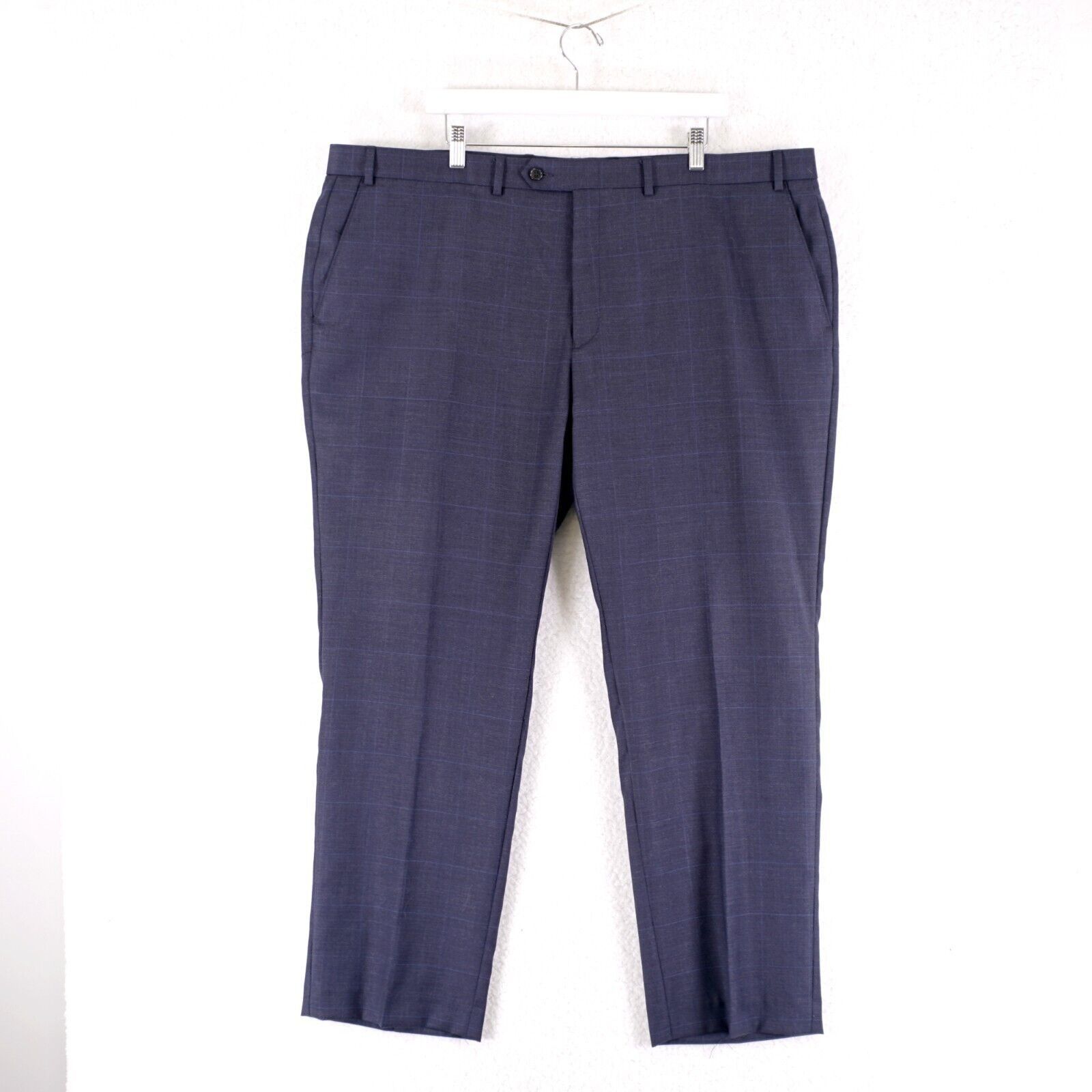 Lauren Ralph Lauren Lauren Ralph Lauren Wool Blue Plaid Windowpane Flat Front Dr Size 44R - 1 Thumbnail