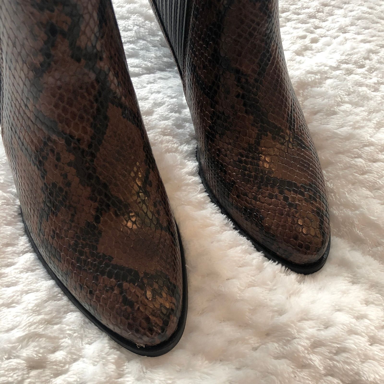 Clarks Clarks West Lo Dark Tan Snake Leather Heeled Booties Size US 8 / IT 38 - 8 Thumbnail