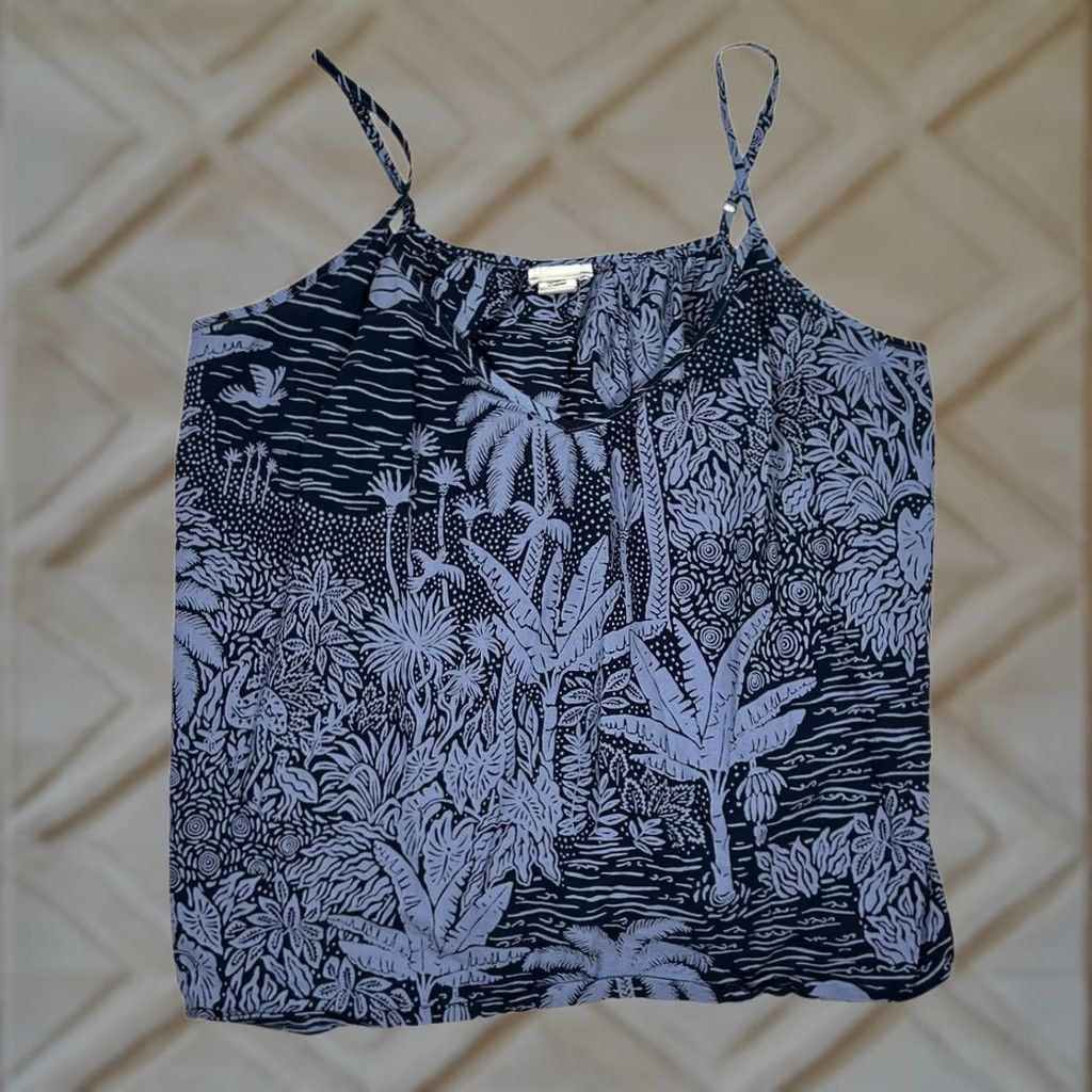 H&M Desmond Dempsey x H& Tropical Palm Print Tank Top - Womens Med M Navy Blue Size M / US 6-8 / IT 42-44 - 1 Thumbnail