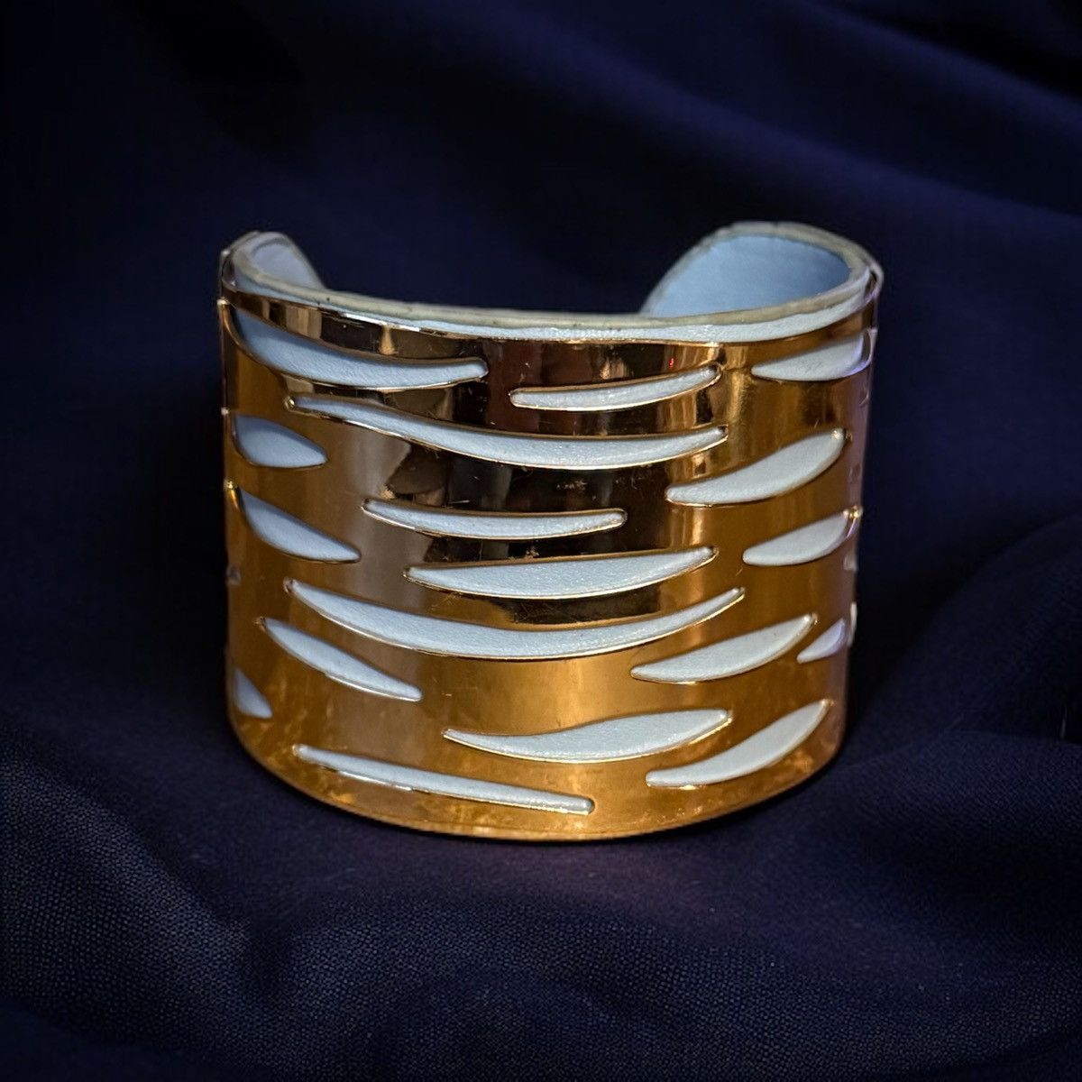 Other Wide gold tone cut out blue underlay cuff bangle bracelet Size ONE SIZE - 1 Thumbnail