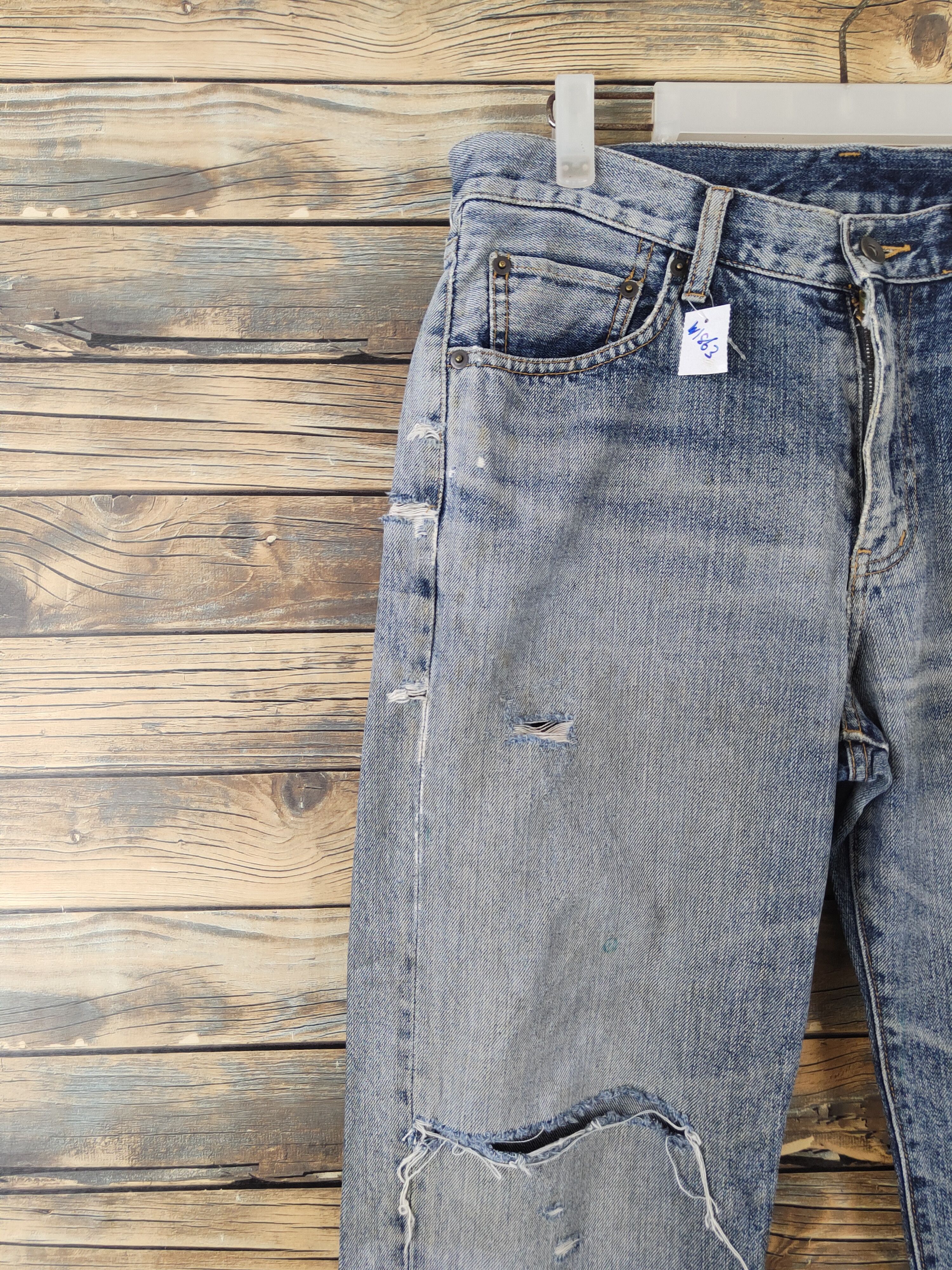 Japanese Brand Uniqlo Blue Distressed Ripped Jeans #W1863 Size US 32 / EU 48 - 3 Thumbnail