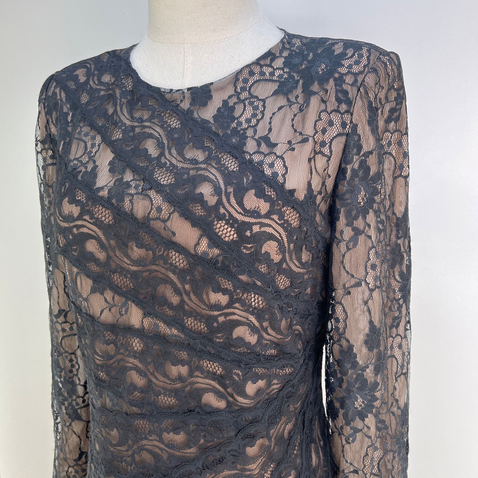 Other × Vintage Vintage Victor Costa for Nahdree Black Nylon Lace Maxi Dress Size M / US 6-8 / IT 42-44 - 2 Thumbnail