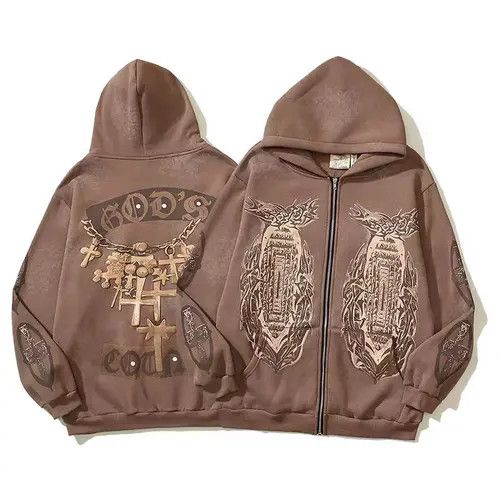 Japanese Brand Street Retro Embossed Print Loose Hooded Sweatshirt Size US L / EU 52-54 / 3 - 1 Thumbnail