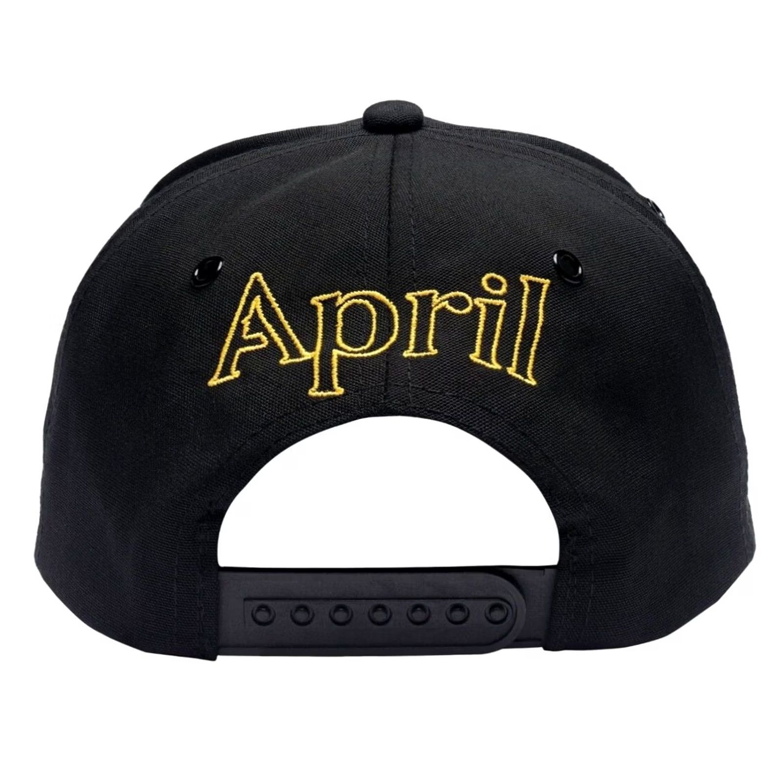 Vintage April EMB Snapback Hat Black/ Golden Yellow Men One Size Snapback 100% Cotton High Profile 5 Panel Brand New Mens Size ONE SIZE - 2 Thumbnail