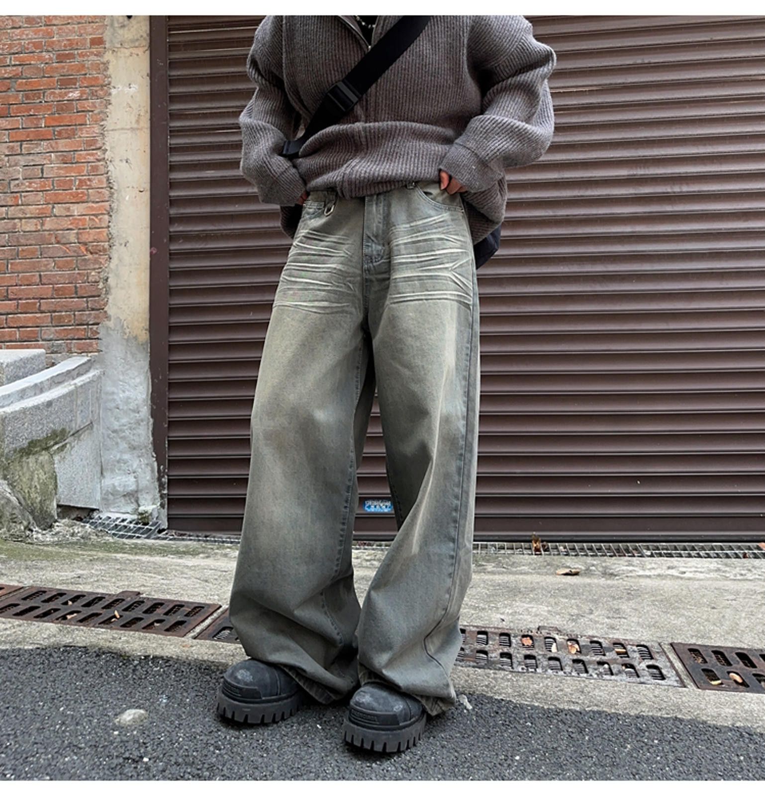 Jean × Vintage Stylish Wide-Legged Denim Pants - Urban Vintage Aesthetic Size US 32 / EU 48 - 2 Thumbnail