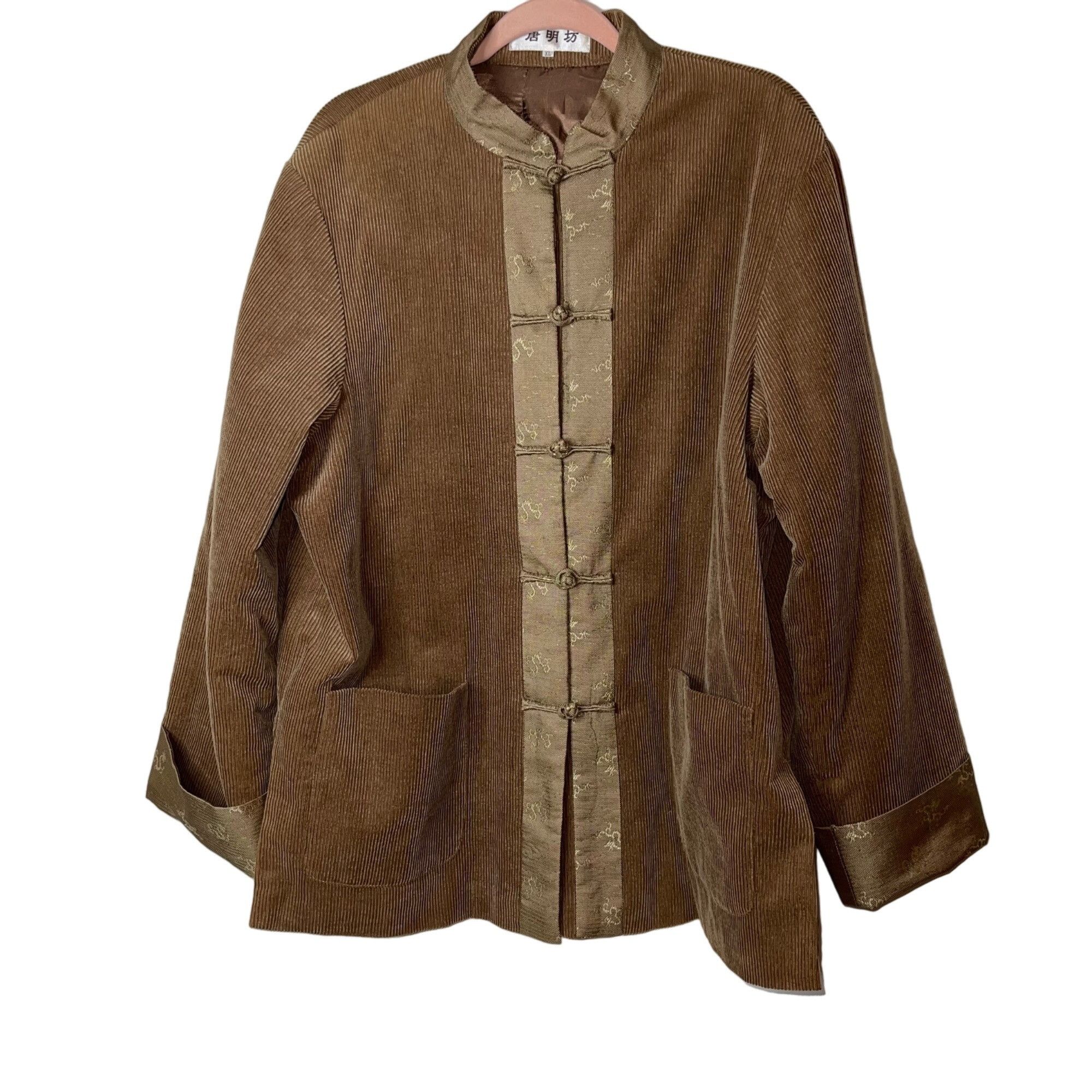 image of Mens Jacket Size XL Tan Corduroy Standing Collar Lined
