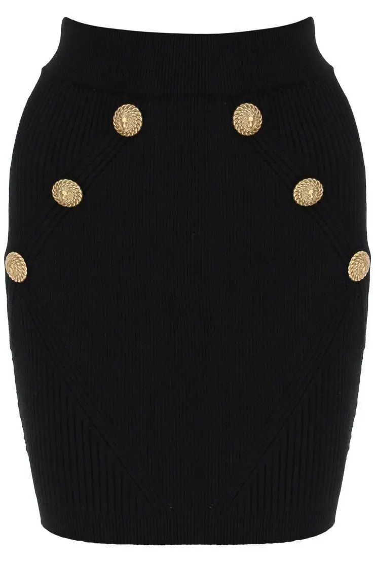image of Balmain O1S22I1N0424 Mini Skirt Embossed Buttons In Black, Women's (Size 26)