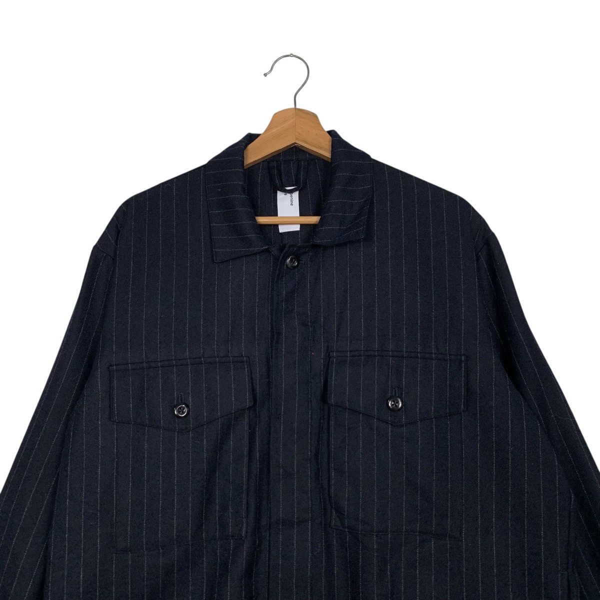 Japanese Brand BENINE Dark Blue Wool Pinstripe Jacket #2698-C121 Size US L / EU 52-54 / 3 - 2 Thumbnail