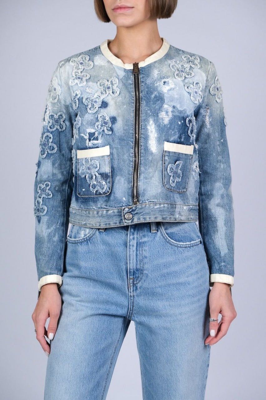 Dsquared2 Dsquared2 Vintage Denim Flower Applique Cropped Zip Jacket Size M / US 6-8 / IT 42-44 - 4 Thumbnail