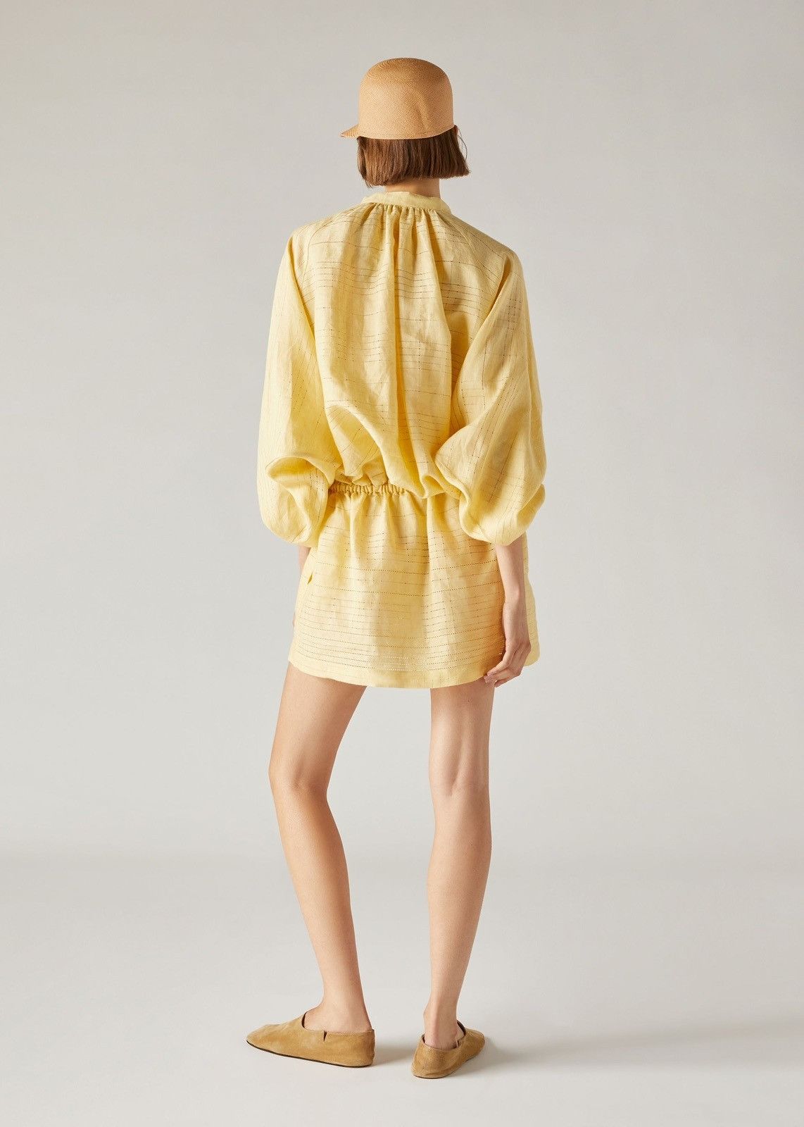 Loro Piana o1srvl11e0824 Brita Needle Linen Mini Dress in Yellow Size L / US 10 / IT 46 - 3 Thumbnail