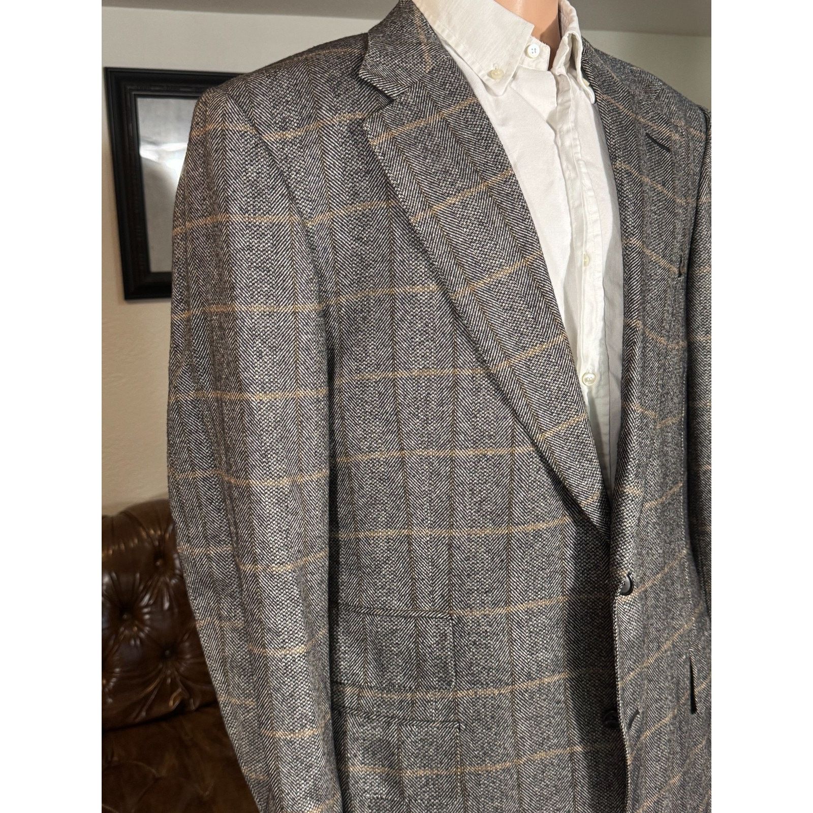 Tom Ford Tom Ford Herringbone Tweed Camel Sport Coat 56 46L Wool Gray Size 46L - 8 Thumbnail