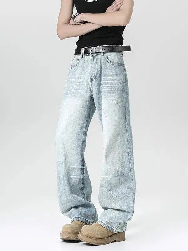 Japanese Brand Retro straight tube loose wide leg tie dye jeans Size US 30 / EU 46 - 2 Thumbnail