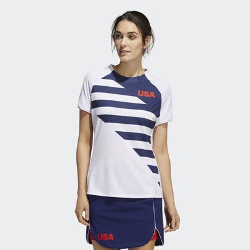 Adidas Adidas Women's Team USA Olympic Polo Shirt White Striped Size M / US 6-8 / IT 42-44 - 1 Thumbnail