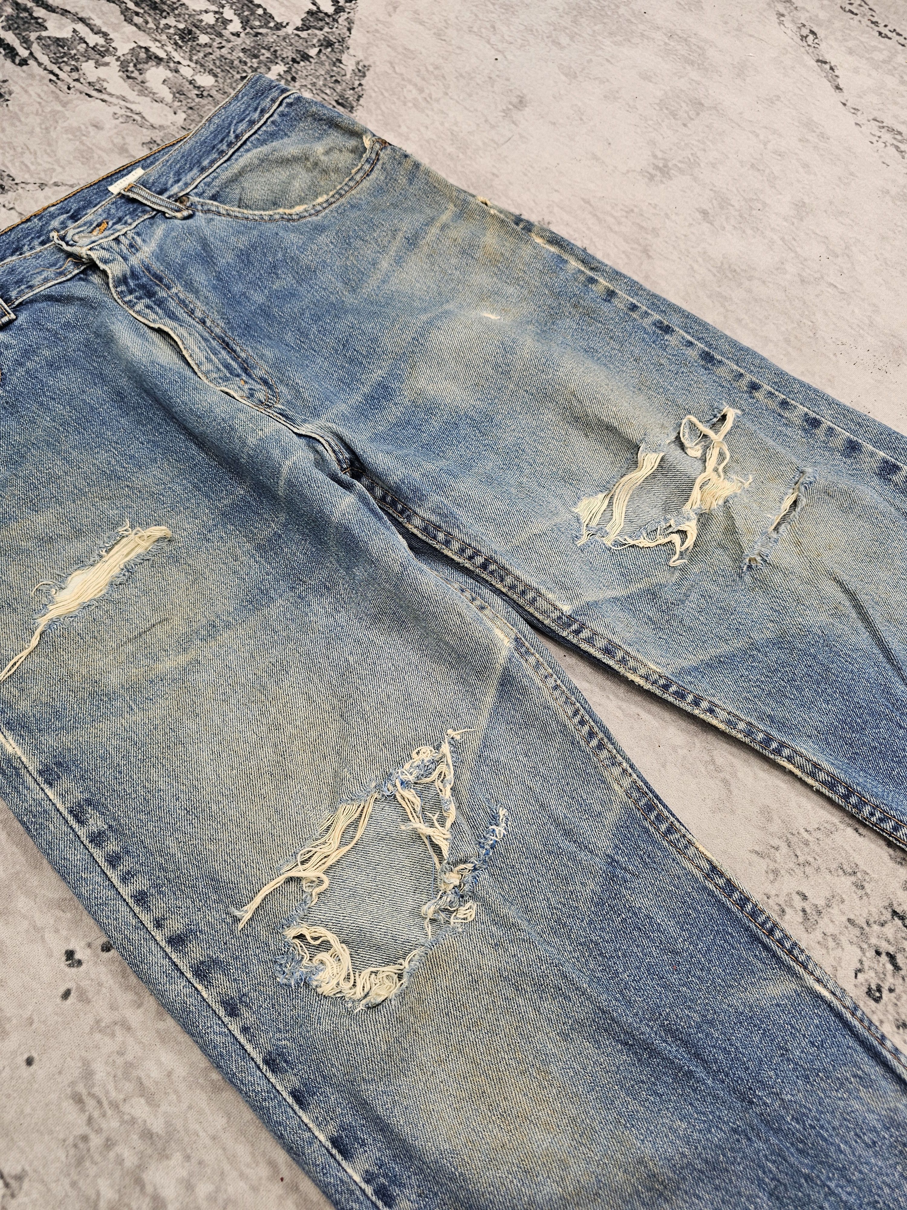 Levi's Vintage Clothing Vtg 90'S LEVIS 505 Distressed Faded Blue Cropped Jeans L0498 Size US 34 / EU 50 - 6 Thumbnail