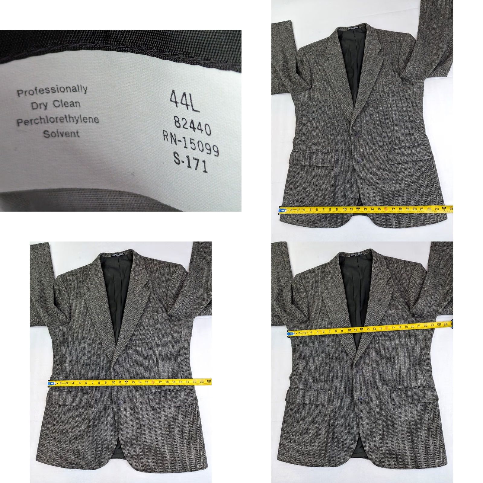 Vintage Barrington Wool Tweed Herringbone Sport Coat Men 44 Gray Two-Button Notch Lapel Long Coat, Regular Size 44 Size US S / EU 44-46 / 1 - 8 Thumbnail