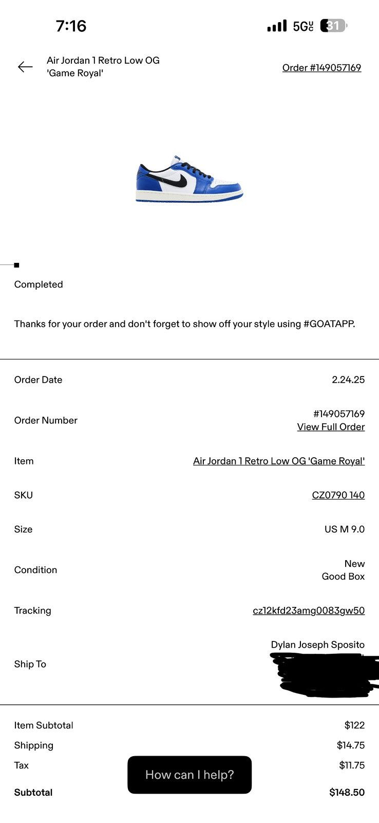 Jordan Brand Jordan 1 Retro Low OG Game Royal Size US 9 / EU 42 - 7 Thumbnail