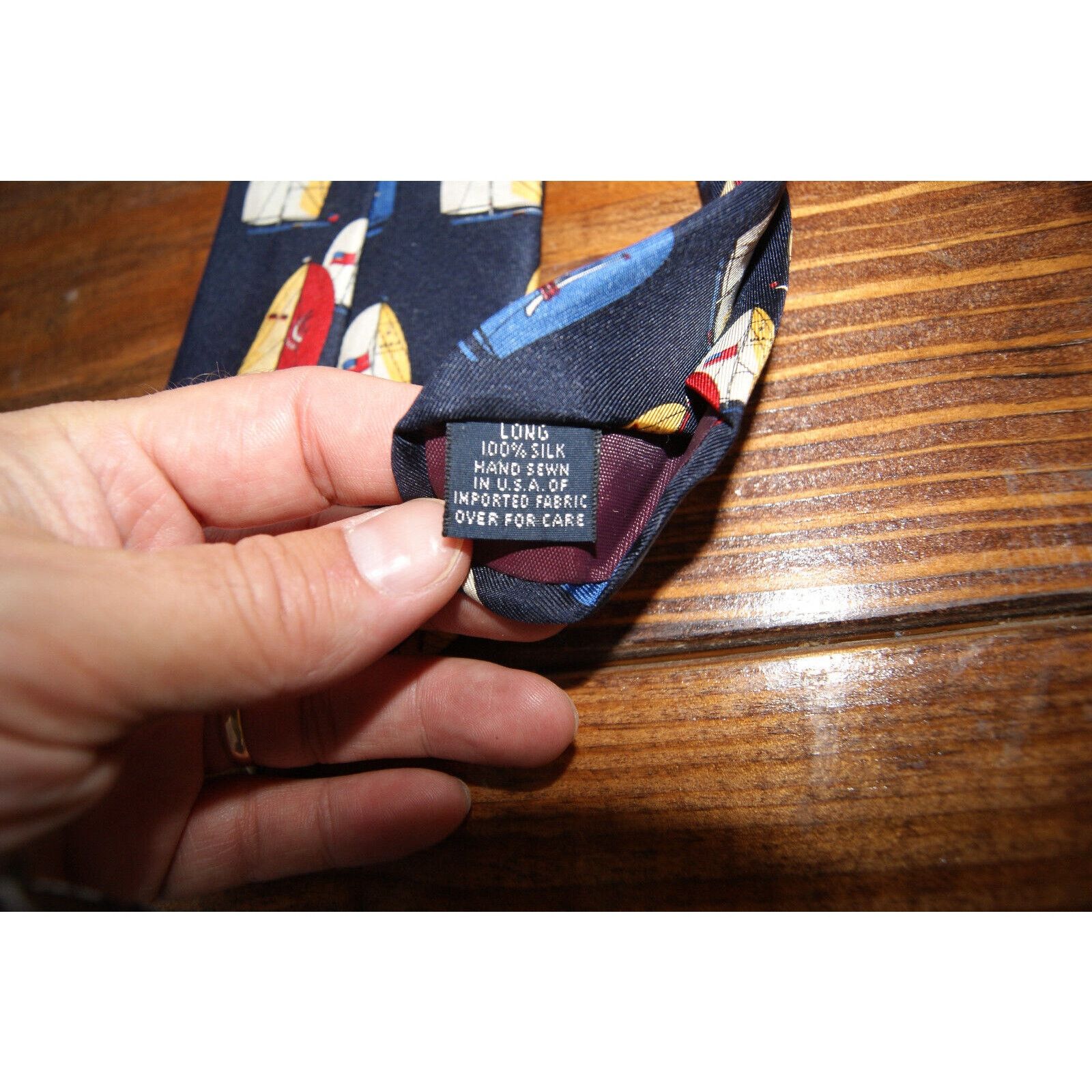 Lands' End Lands End 100% Silk Tie Sailboats Vtg 90s USA Hand Sewn Size ONE SIZE - 4 Thumbnail