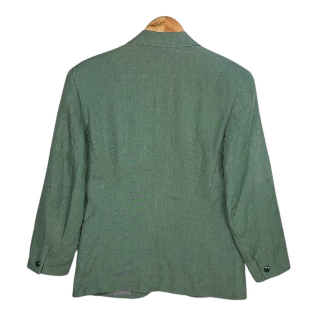 Thierry Mugler Vintage Thierry Mugler Paris Green 100% Linen Blazer 165A4 Size 36R - 2 Thumbnail