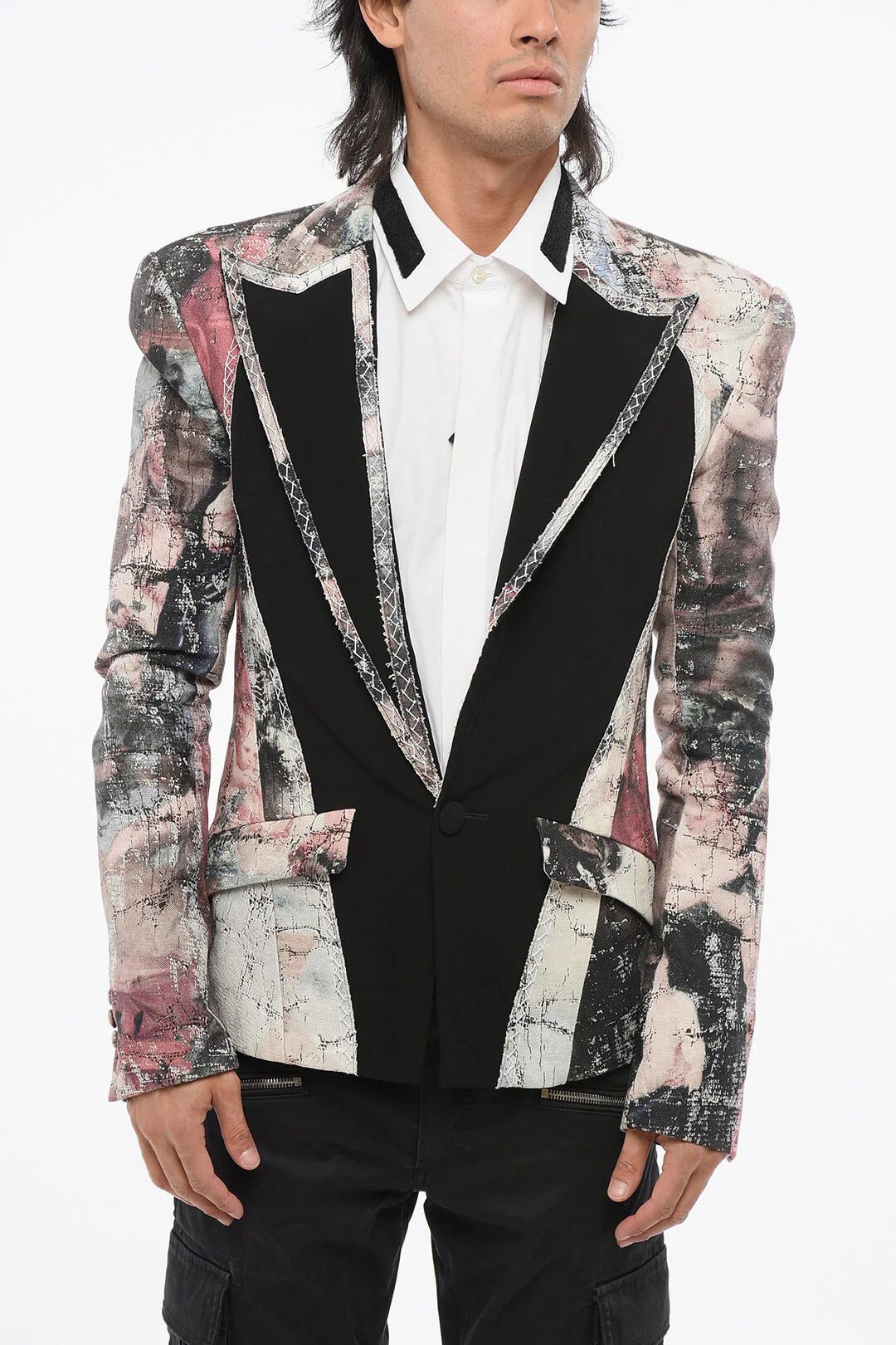 Balmain og1mm03261-Button Patterned Linen Jacket in Multicolor Size US M / EU 48-50 / 2 - 1 Thumbnail
