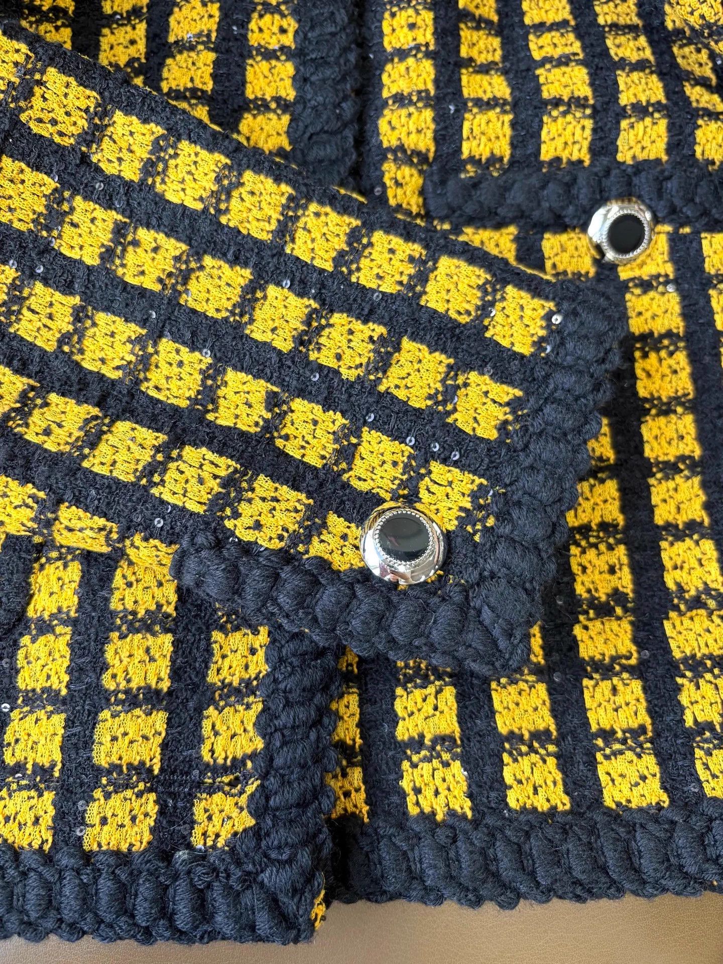 Miu Miu MIU MIU sequin yellow black check oversized knit IT38 Size XS / US 0-2 / IT 36-38 - 1 Thumbnail