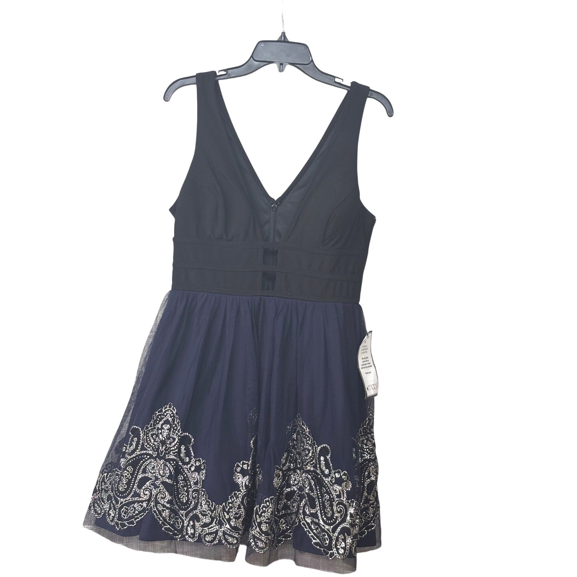 Other Blondies Nites Junior’s Fit and Flare Party Dress, Black/nav Size ONE SIZE - 3 Thumbnail