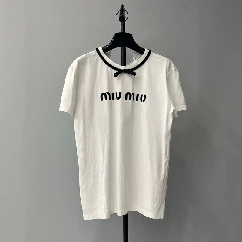 Miu Miu Miu Miu White Cotton Short Sleeve T-Shirt 0089 Size M / US 6-8 / IT 42-44 - 1 Thumbnail