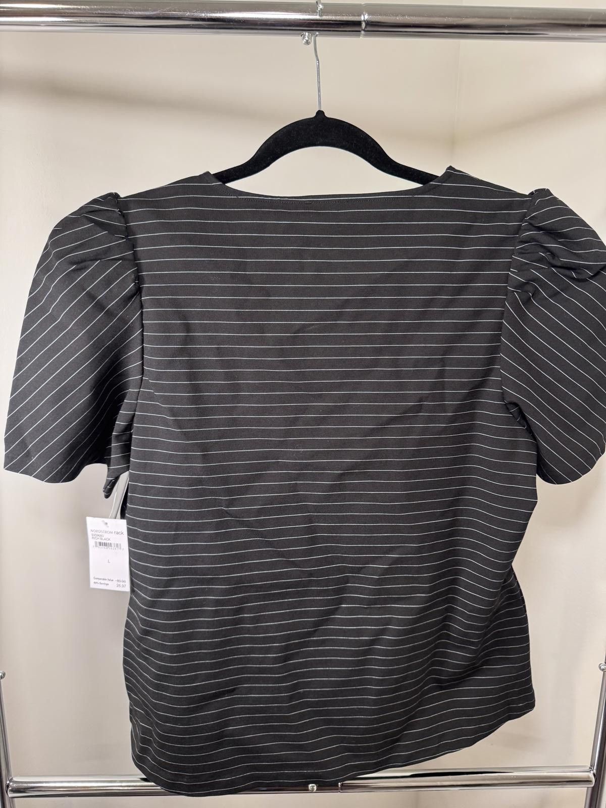 Vince Camuto Vince Camuto Women's Black Pinstripe Puff Sleeve Top Size M / US 6-8 / IT 42-44 - 2 Thumbnail