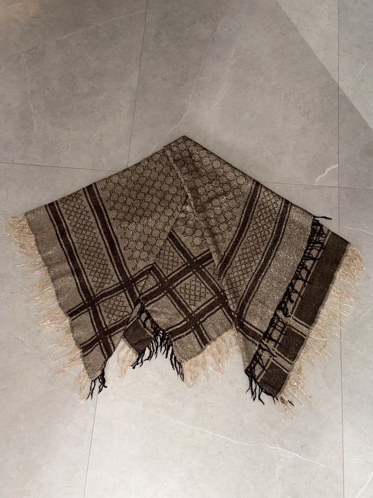 Gucci GUCCI 2007 Silver Thread GG Monogram Wool Silk Scarf Demna Size ONE SIZE - 8 Thumbnail
