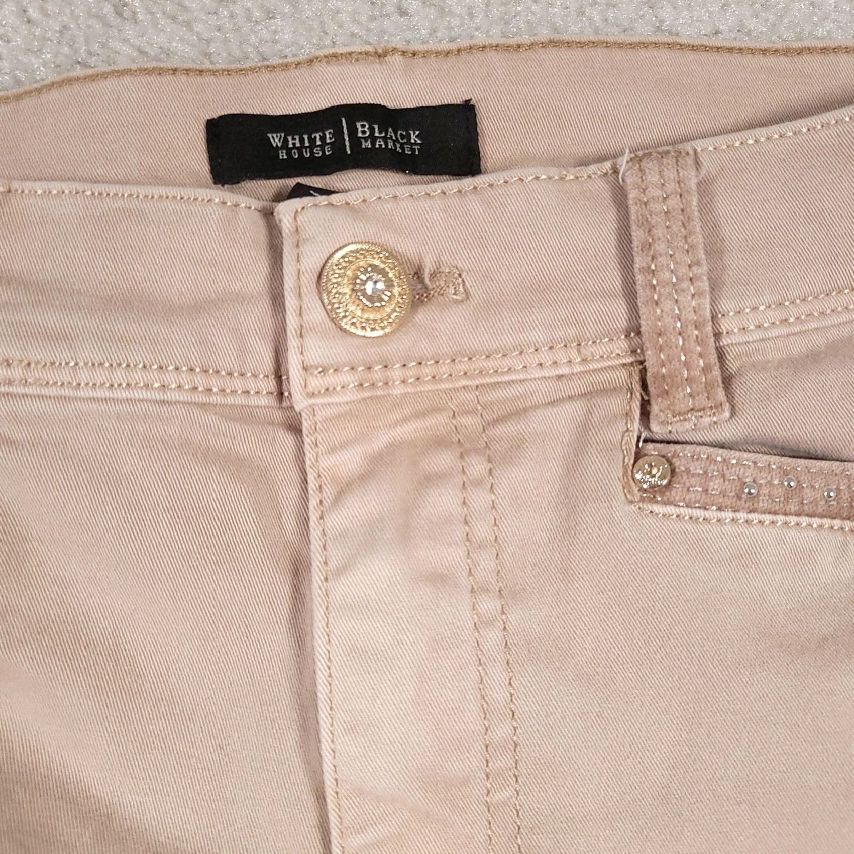 White House Black Market White House Black Market Pants Womens 8R Beige Skinny Leg Rhinestone Lace Up Boho Size 30" / US 8 / IT 44 - 4 Thumbnail