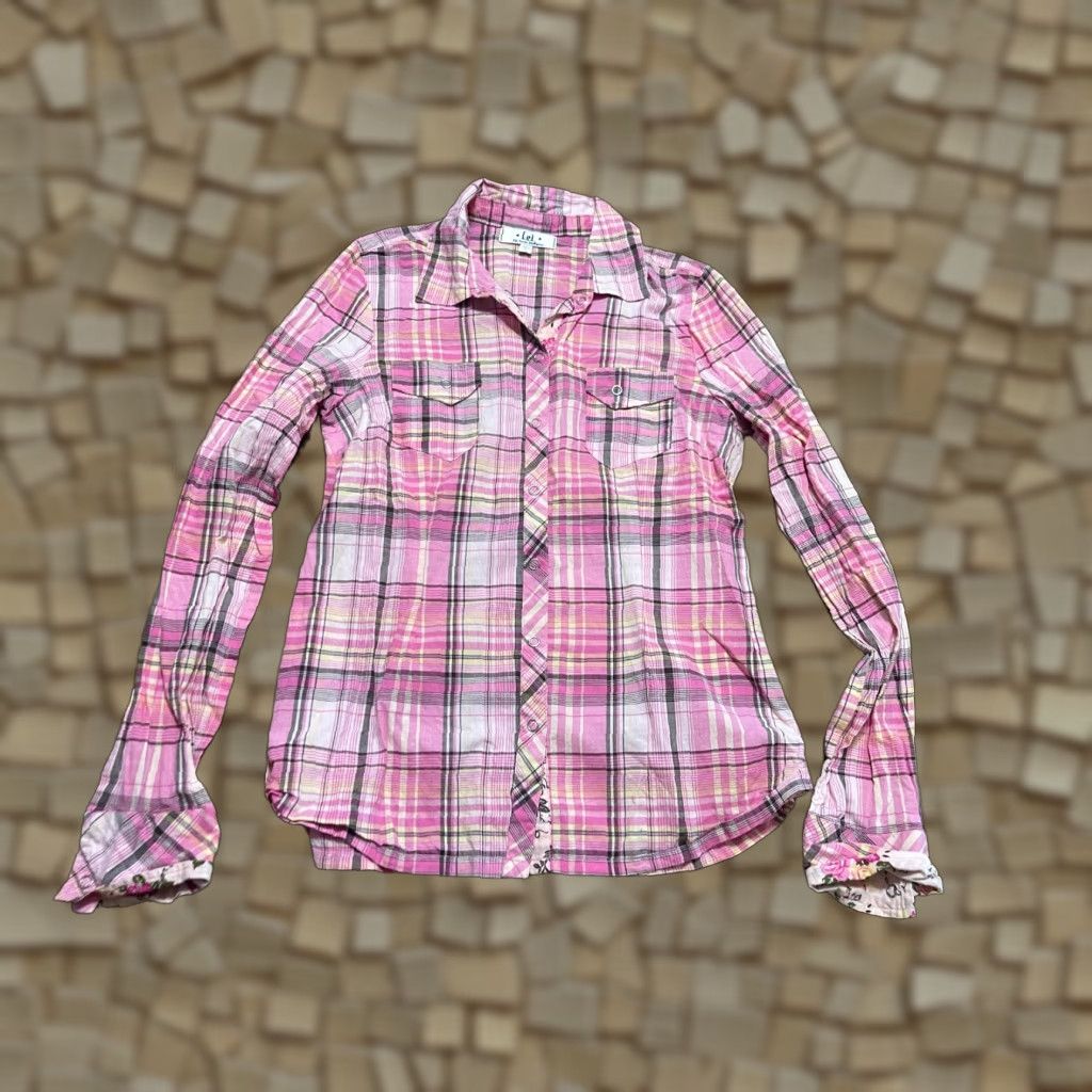 Vintage LEI Shirt Women's L Plaid Long Sleeve Button Up Black Pink Yellow White Casual Modern Collar/ button-Up 100% Size L / US 10 / IT 46 - 1 Thumbnail