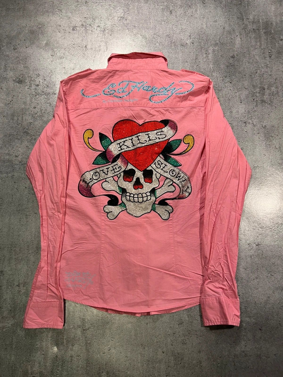 Ed Hardy Pink womens ed hardy shirt with crystals y2k couqette 2000s Size S / US 4 / IT 40 - 1 Thumbnail
