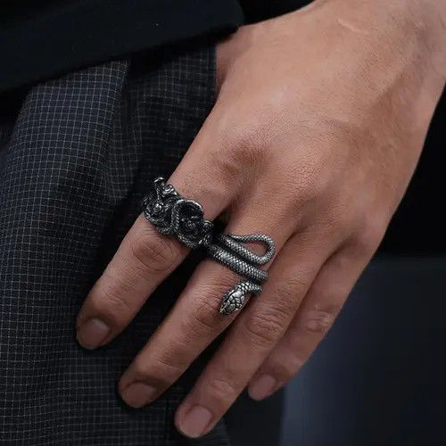 Jewelry Intricate Snake and Rose Silver Ring Size ONE SIZE - 1 Thumbnail