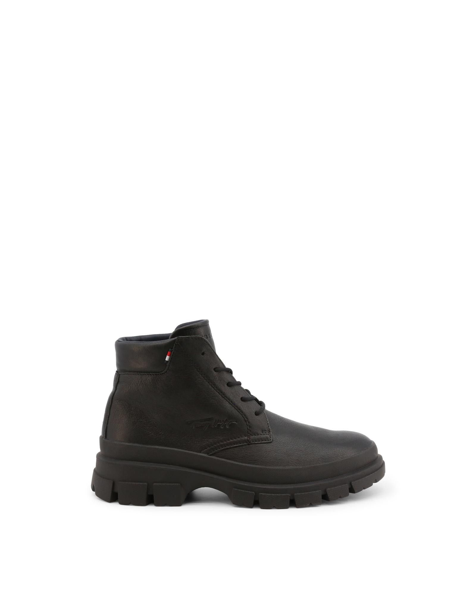 image of Tommy Hilfiger Leather Ankle Boots With Round Toe in Black, Men's (Size 13)