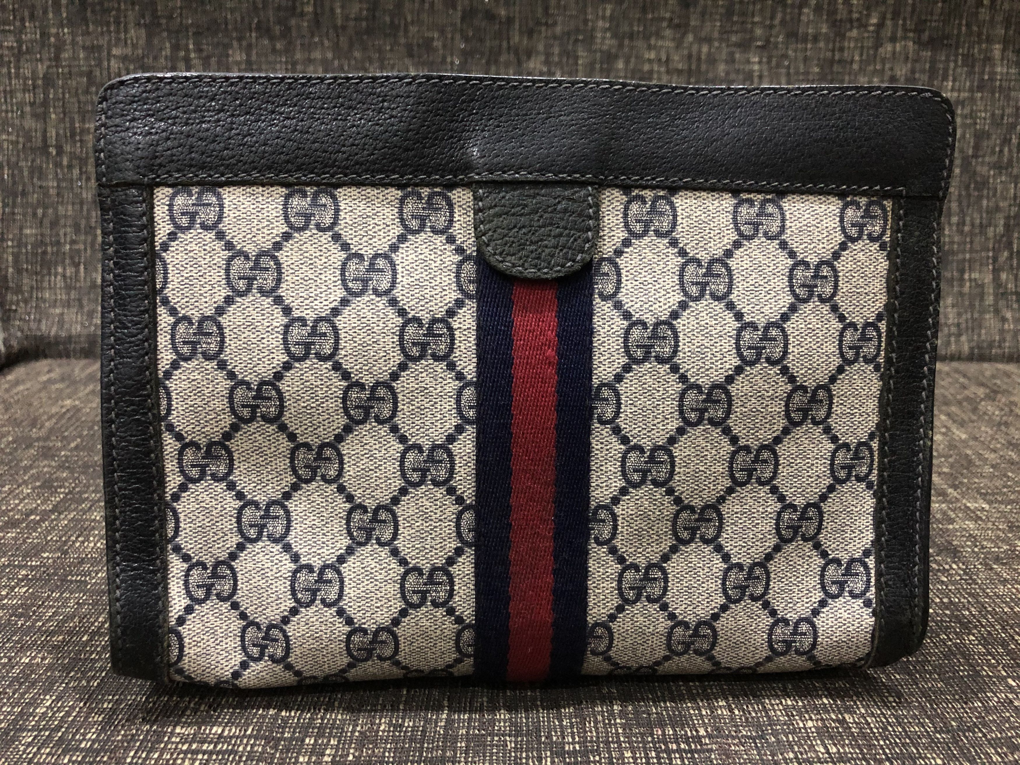 Gucci Gucci Ophidia Clutch Bag Navy Blue Leather Trim Webbing Size ONE SIZE - 5 Thumbnail