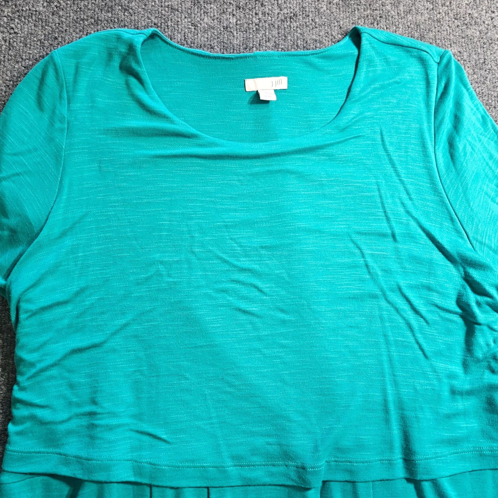 J. Jill J Jill Dress Womens Large Petite Green Stretch Short Sleeve Layered Casual Shirt Dress Size 36" / US 14 / IT 50 - 2 Thumbnail