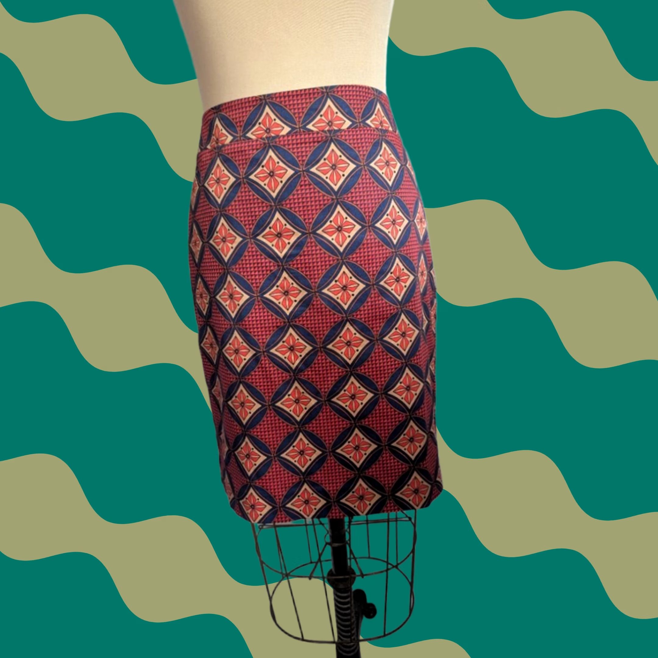 Ann Taylor Ann Taylor Petite Womens 12P Blue Red Geometric Skirt Retro Size 34" / US 12 / IT 48 - 1 Thumbnail
