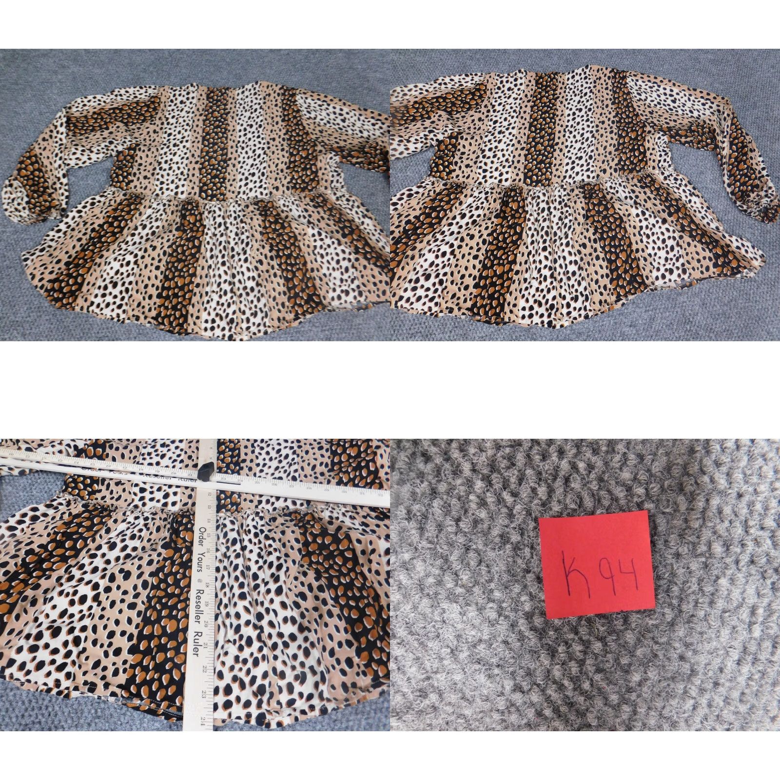 Vintage Andree By Unit Blouse Womens 1X Plus Pullover Animal Print Long Sleeve Collared Rayon Brown Regular Fit Cap Sleeve Button Stretch Casual Fashion Shirt Size XL / US 12-14 / IT 48-50 - 8 Thumbnail