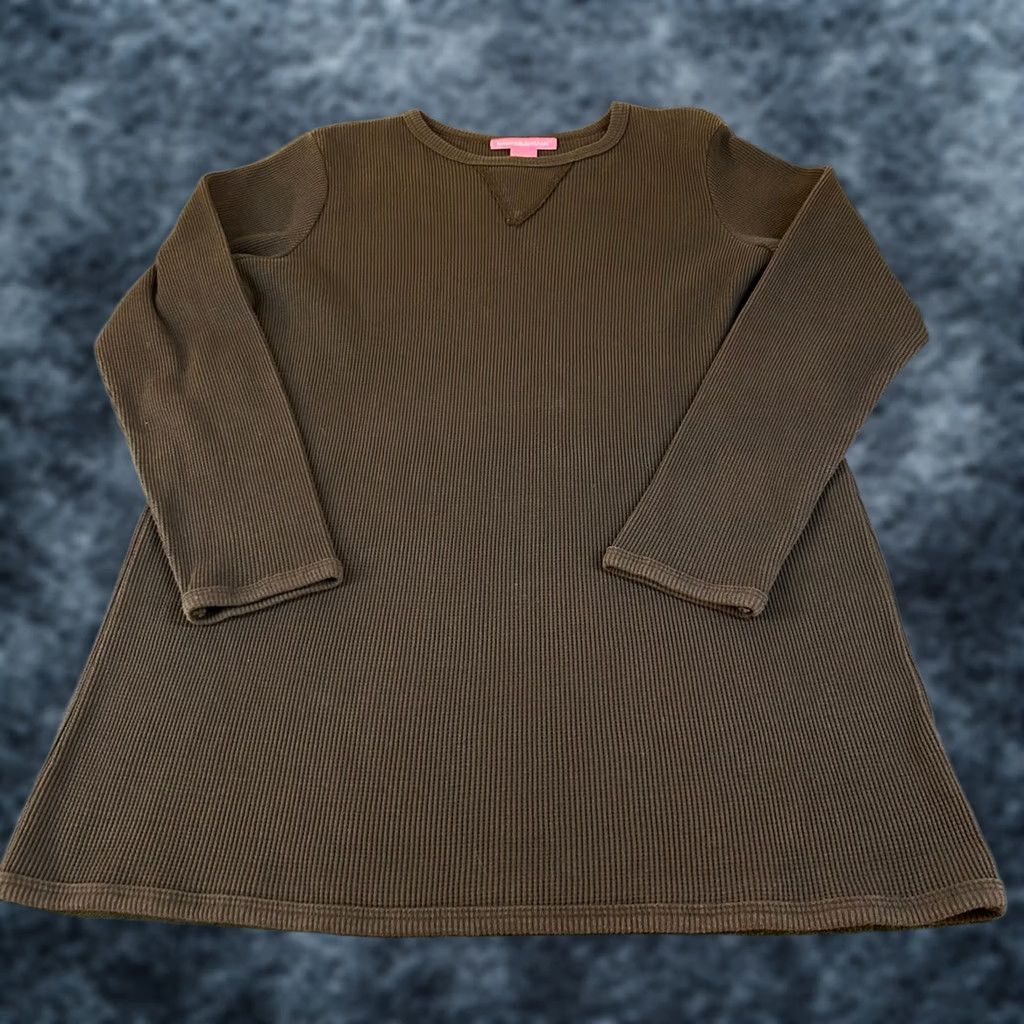 Vintage Woman Within Long Sleeve Ribbed Knit Mini Dress Brown Navy Womens Medium M Size M / US 6-8 / IT 42-44 - 1 Thumbnail