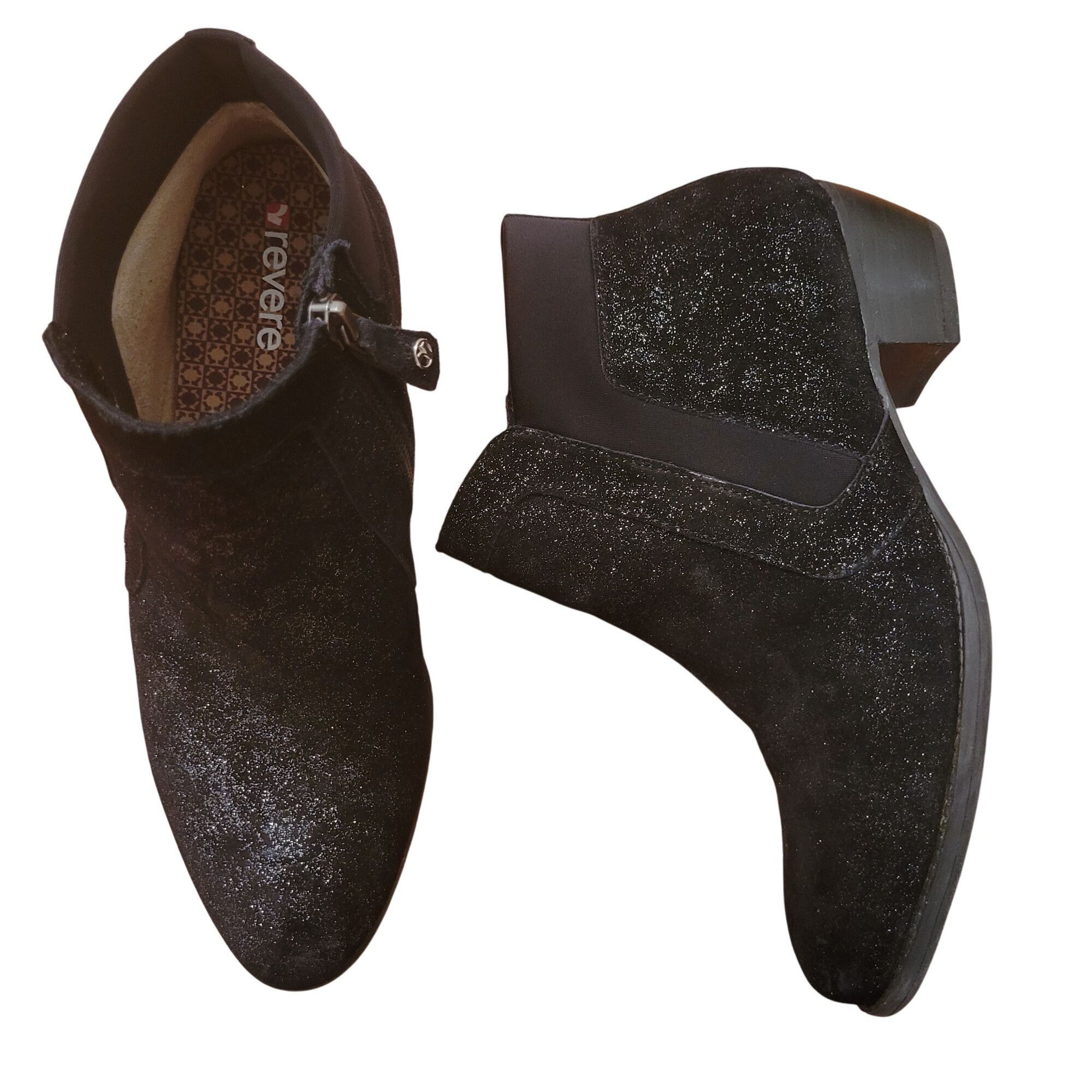 Other Revere Ankle Boots Black Suede Leather Glitter Sparkle 39W S Size US 8 / IT 38 - 1 Thumbnail