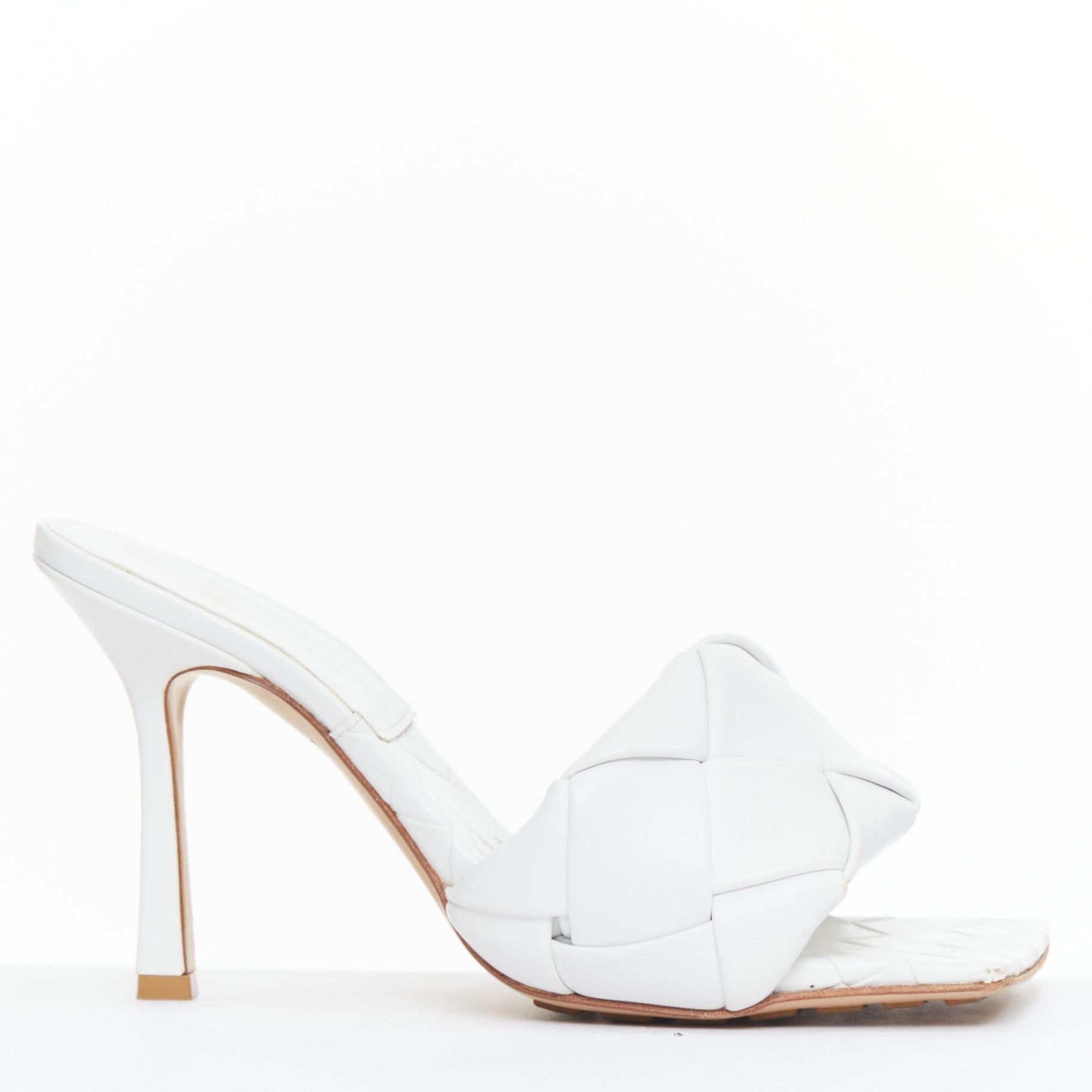 Bottega Veneta BOTTEGA VENETA Lido Optic White maxi woven lambskin mule heels EU37 Size US 7 / IT 37 - 1 Thumbnail